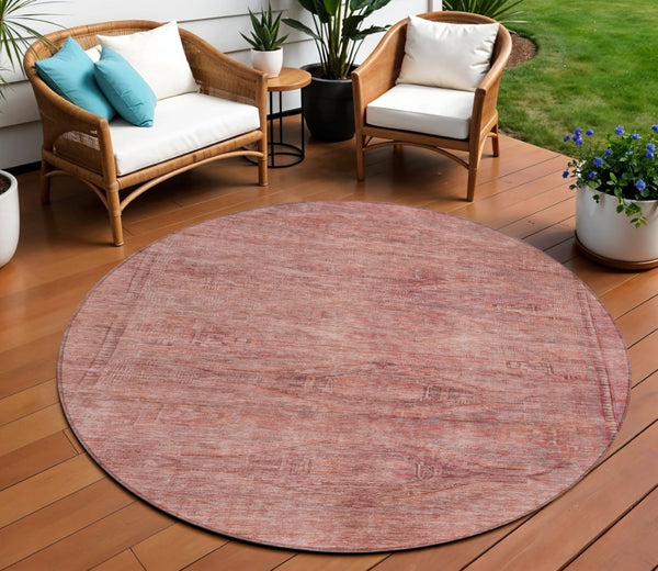 HomeRoots 5' Stylish Terra Cotta and Salmon Aztec Indoor-Outdoor Rug for Comfort, Durability, and Easy Care 8' Round 615580
