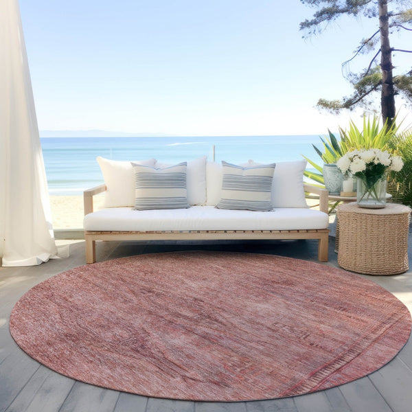 HomeRoots 5' Stylish Terra Cotta and Salmon Aztec Indoor-Outdoor Rug for Comfort, Durability, and Easy Care 8' Round 615580