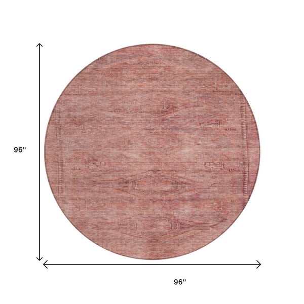 HomeRoots 5' Stylish Terra Cotta and Salmon Aztec Indoor-Outdoor Rug for Comfort, Durability, and Easy Care 8' Round 615580