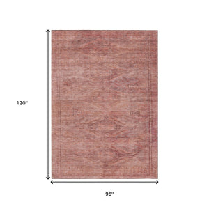 HomeRoots 5' Stylish Terra Cotta and Salmon Aztec Indoor-Outdoor Rug for Comfort, Durability, and Easy Care 8' X 10' 615581