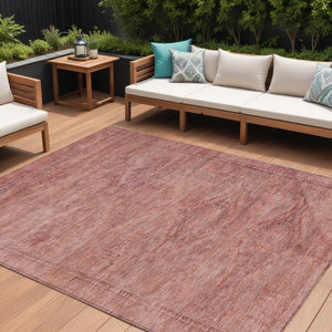 HomeRoots 5' Stylish Terra Cotta and Salmon Aztec Indoor-Outdoor Rug for Comfort, Durability, and Easy Care 8' X 10' 615581
