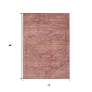 HomeRoots 9' Aztec Area Rug in Terra Cotta & Salmon – Washable Indoor/Outdoor, Stain-Resistant, Versatile Decor 615582