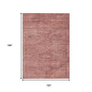 HomeRoots 5' Stylish Terra Cotta and Salmon Aztec Indoor-Outdoor Rug for Comfort, Durability, and Easy Care 10' X 14' 615583