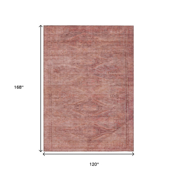 HomeRoots 5' Stylish Terra Cotta and Salmon Aztec Indoor-Outdoor Rug for Comfort, Durability, and Easy Care 10' X 14' 615583
