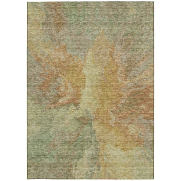 HomeRoots 5' Artichoke Green and Gold Abstract Washable Area Rug for Indoor and Outdoor High-Traffic Use 5' X 8' 615585