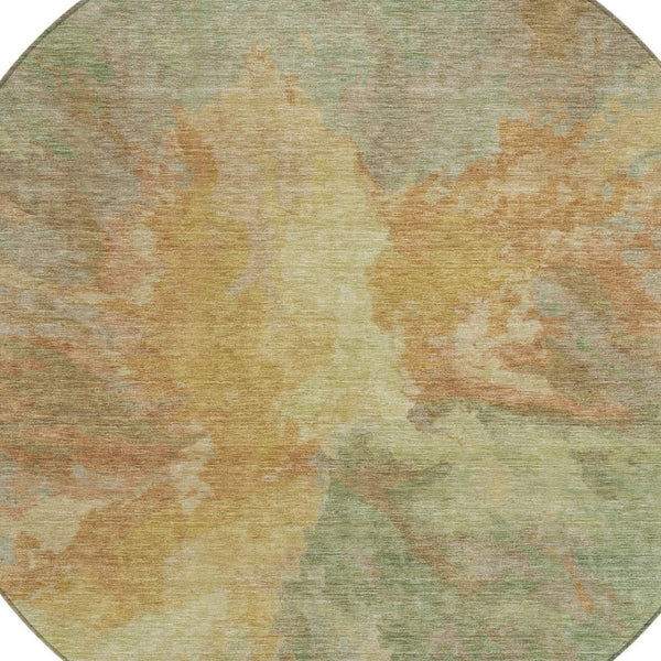 HomeRoots 5' Artichoke Green and Gold Abstract Washable Area Rug for Indoor and Outdoor High-Traffic Use 8' Round 615586