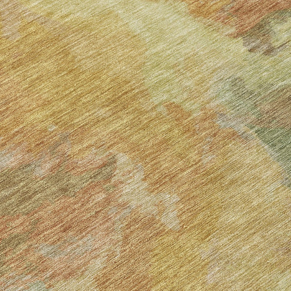 HomeRoots 5' Artichoke Green and Gold Abstract Washable Area Rug for Indoor and Outdoor High-Traffic Use 8' Round 615586