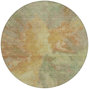 HomeRoots 5' Artichoke Green and Gold Abstract Washable Area Rug for Indoor and Outdoor High-Traffic Use 8' Round 615586