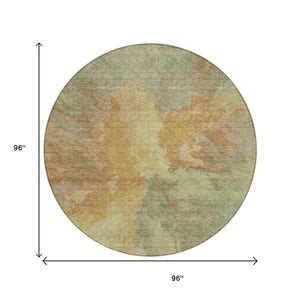 HomeRoots 5' Artichoke Green and Gold Abstract Washable Area Rug for Indoor and Outdoor High-Traffic Use 8' Round 615586