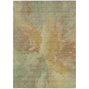 HomeRoots 5' Artichoke Green and Gold Abstract Washable Area Rug for Indoor and Outdoor High-Traffic Use 8' X 10' 615587