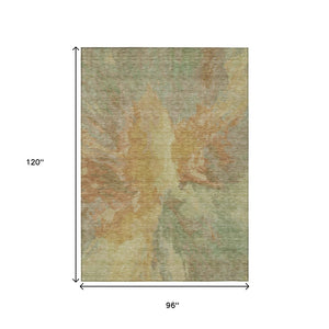 HomeRoots 5' Artichoke Green and Gold Abstract Washable Area Rug for Indoor and Outdoor High-Traffic Use 8' X 10' 615587