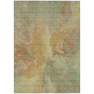 HomeRoots 5' Artichoke Green and Gold Abstract Washable Area Rug for Indoor and Outdoor High-Traffic Use 8' X 10' 615587