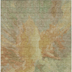 HomeRoots 5' Artichoke Green and Gold Abstract Washable Area Rug for Indoor and Outdoor High-Traffic Use 8' X 10' 615587