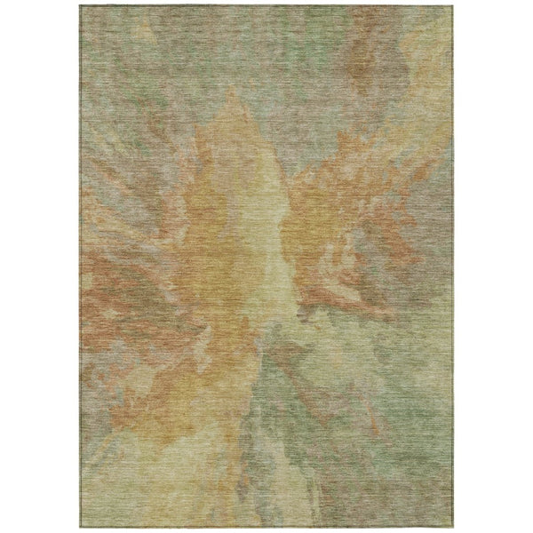 HomeRoots 5' Artichoke Green and Gold Abstract Washable Area Rug for Indoor and Outdoor High-Traffic Use 9' X 12' 615588