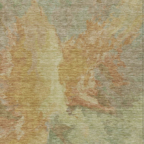 HomeRoots 5' Artichoke Green and Gold Abstract Washable Area Rug for Indoor and Outdoor High-Traffic Use 9' X 12' 615588