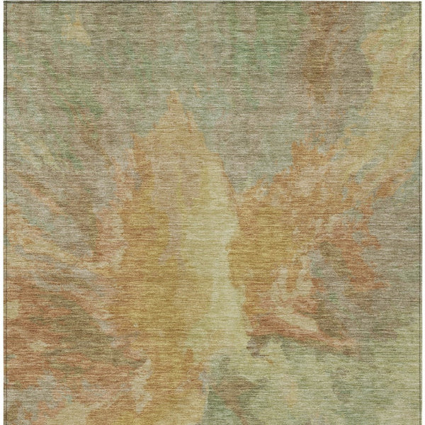 HomeRoots 5' Artichoke Green and Gold Abstract Washable Area Rug for Indoor and Outdoor High-Traffic Use 10' X 14' 615589