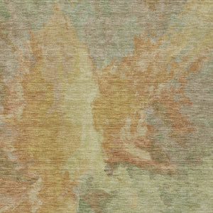 HomeRoots 5' Artichoke Green and Gold Abstract Washable Area Rug for Indoor and Outdoor High-Traffic Use 10' X 14' 615589