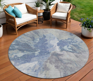 HomeRoots 5' Denim Blue & Linen Abstract Area Rug - Stylish, Durable, Machine Washable for Indoor/Outdoor Use 8' Round 615598