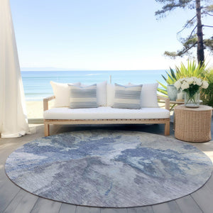 HomeRoots 5' Denim Blue & Linen Abstract Area Rug - Stylish, Durable, Machine Washable for Indoor/Outdoor Use 8' Round 615598