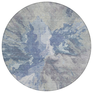 HomeRoots 5' Denim Blue & Linen Abstract Area Rug - Stylish, Durable, Machine Washable for Indoor/Outdoor Use 8' Round 615598