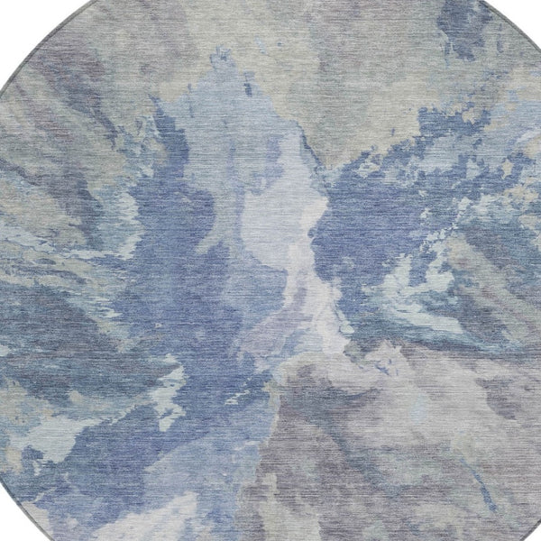 HomeRoots 5' Denim Blue & Linen Abstract Area Rug - Stylish, Durable, Machine Washable for Indoor/Outdoor Use 8' Round 615598