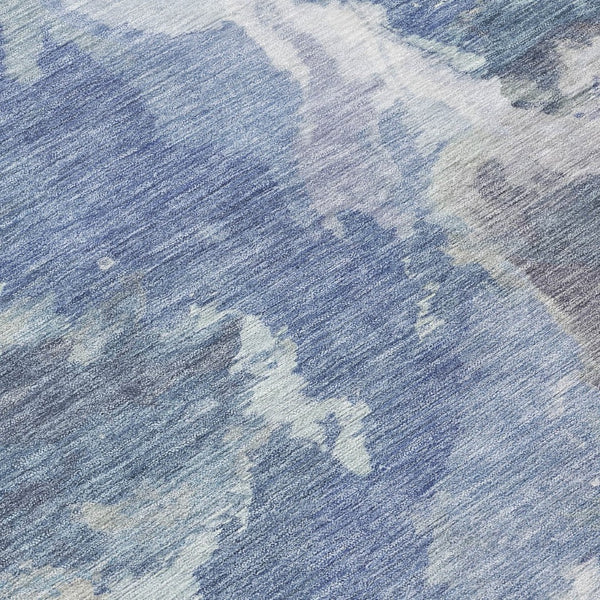HomeRoots 5' Denim Blue & Linen Abstract Area Rug - Stylish, Durable, Machine Washable for Indoor/Outdoor Use 8' Round 615598