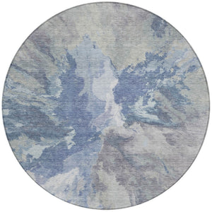 HomeRoots 5' Denim Blue & Linen Abstract Area Rug - Stylish, Durable, Machine Washable for Indoor/Outdoor Use 8' Round 615598