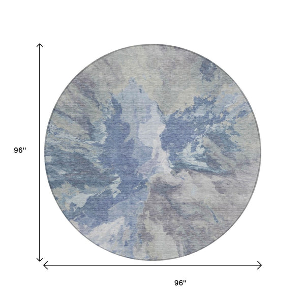 HomeRoots 5' Denim Blue & Linen Abstract Area Rug - Stylish, Durable, Machine Washable for Indoor/Outdoor Use 8' Round 615598