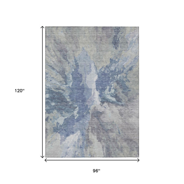 HomeRoots 5' Denim Blue & Linen Abstract Area Rug - Stylish, Durable, Machine Washable for Indoor/Outdoor Use 8' X 10' 615599