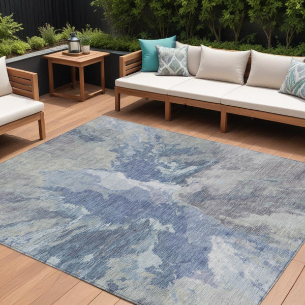 HomeRoots 5' Denim Blue & Linen Abstract Area Rug - Stylish, Durable, Machine Washable for Indoor/Outdoor Use 8' X 10' 615599