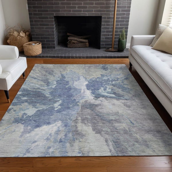 HomeRoots 5' Denim Blue & Linen Abstract Area Rug - Stylish, Durable, Machine Washable for Indoor/Outdoor Use 8' X 10' 615599