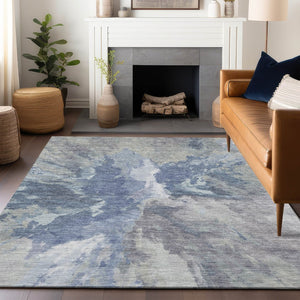 HomeRoots 5' Denim Blue & Linen Abstract Area Rug - Stylish, Durable, Machine Washable for Indoor/Outdoor Use 10' X 14' 615601