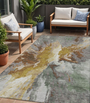 HomeRoots 5' Gold and Gray Abstract Indoor Outdoor Area Rug for Modern Style and Easy Care in Any Space 5' X 8' 615609