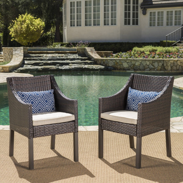 English Elm Antibes Outdoor Resin Wicker Dining Chairs Modern Patio Set of Two with Cushions 61561.00MBRN