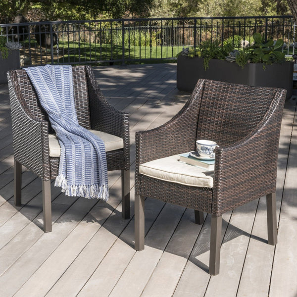 English Elm Antibes Outdoor Resin Wicker Dining Chairs Modern Patio Set of Two with Cushions 61561.00MBRN