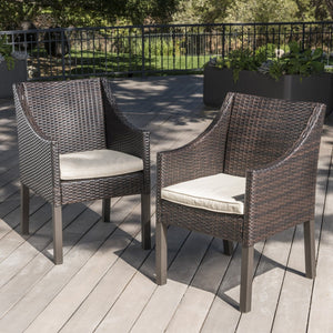 English Elm Antibes Outdoor Resin Wicker Dining Chairs Modern Patio Set of Two with Cushions 61561.00MBRN