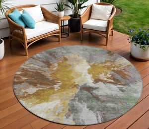HomeRoots 5' Gold and Gray Abstract Indoor Outdoor Area Rug for Modern Style and Easy Care in Any Space 8' Round 615610
