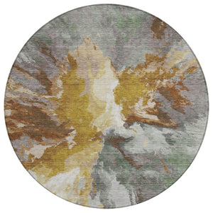 HomeRoots 5' Gold and Gray Abstract Indoor Outdoor Area Rug for Modern Style and Easy Care in Any Space 8' Round 615610