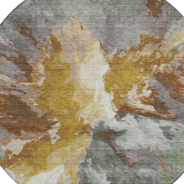 HomeRoots 5' Gold and Gray Abstract Indoor Outdoor Area Rug for Modern Style and Easy Care in Any Space 8' Round 615610