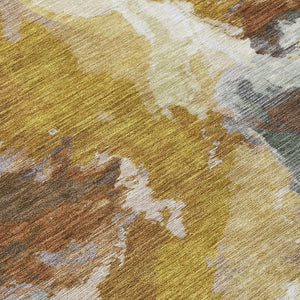 HomeRoots 5' Gold and Gray Abstract Indoor Outdoor Area Rug for Modern Style and Easy Care in Any Space 8' Round 615610