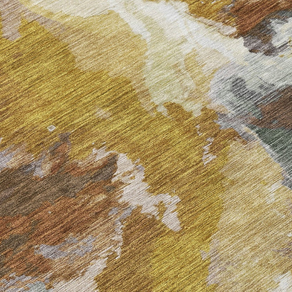 HomeRoots 5' Gold and Gray Abstract Indoor Outdoor Area Rug for Modern Style and Easy Care in Any Space 8' Round 615610