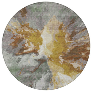 HomeRoots 5' Gold and Gray Abstract Indoor Outdoor Area Rug for Modern Style and Easy Care in Any Space 8' Round 615610