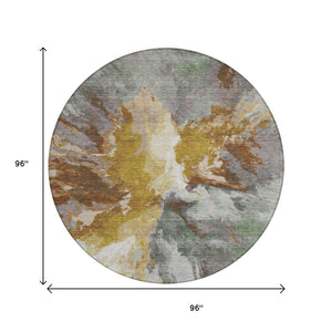 HomeRoots 5' Gold and Gray Abstract Indoor Outdoor Area Rug for Modern Style and Easy Care in Any Space 8' Round 615610