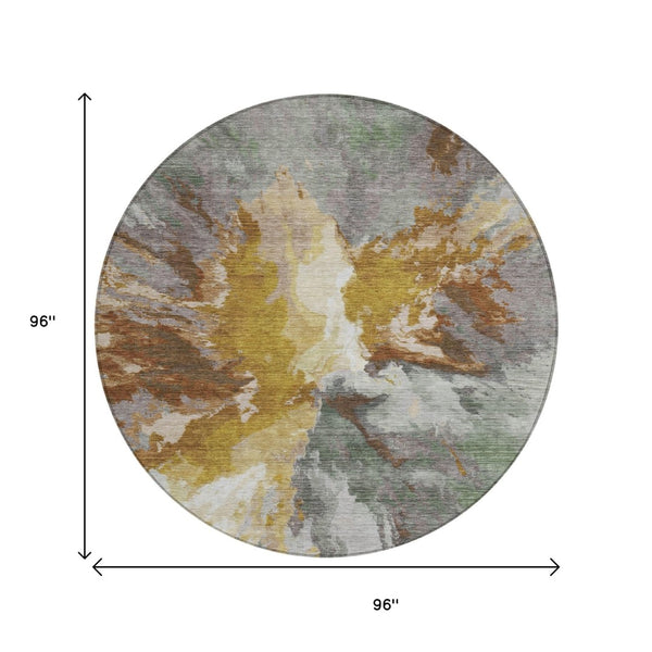 HomeRoots 5' Gold and Gray Abstract Indoor Outdoor Area Rug for Modern Style and Easy Care in Any Space 8' Round 615610