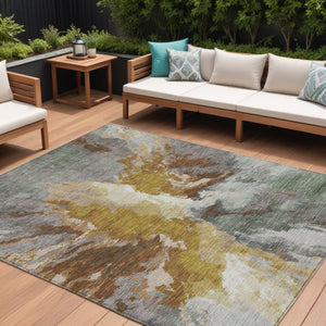 HomeRoots 5' Gold and Gray Abstract Indoor Outdoor Area Rug for Modern Style and Easy Care in Any Space 8' X 10' 615611