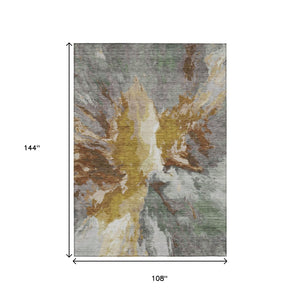 HomeRoots 5' Gold and Gray Abstract Indoor Outdoor Area Rug for Modern Style and Easy Care in Any Space 9' X 12' 615612