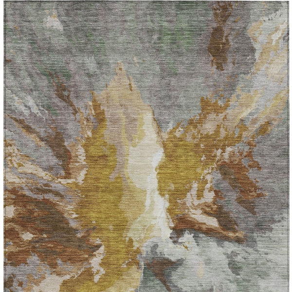 HomeRoots 5' Gold and Gray Abstract Indoor Outdoor Area Rug for Modern Style and Easy Care in Any Space 9' X 12' 615612