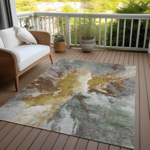 HomeRoots 5' Gold and Gray Abstract Indoor Outdoor Area Rug for Modern Style and Easy Care in Any Space 10' X 14' 615613