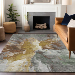 HomeRoots 5' Gold and Gray Abstract Indoor Outdoor Area Rug for Modern Style and Easy Care in Any Space 10' X 14' 615613