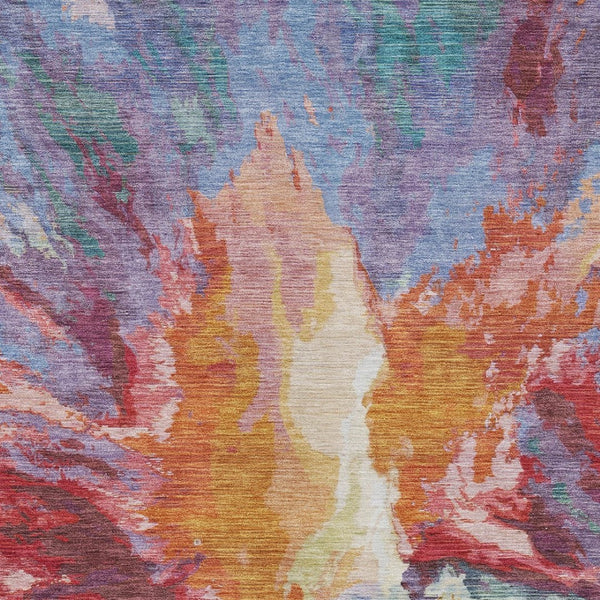 HomeRoots 5' Vibrant Abstract Washable Area Rug in Orange Red and Teal Blue for Indoor & Outdoor Spaces 5' X 8' 615615
